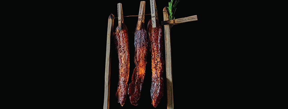 David Burke Roadshow's bacon-on-a-clothesline