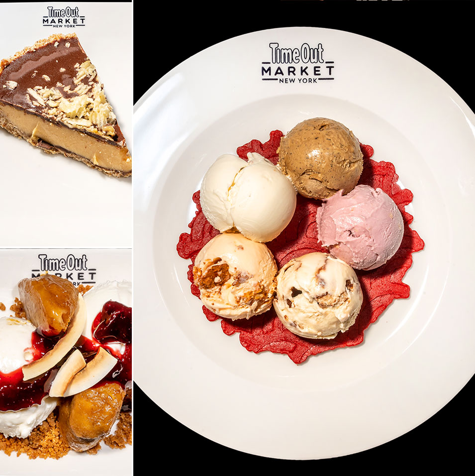 Various Ice and Vice icecream scoops and a slice of chocolate pie