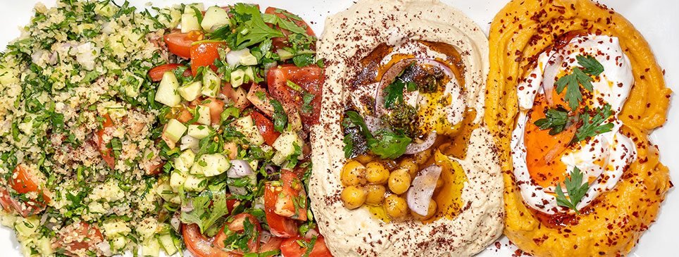 Hummus and Israeli salad mezze platter by Little Ada
