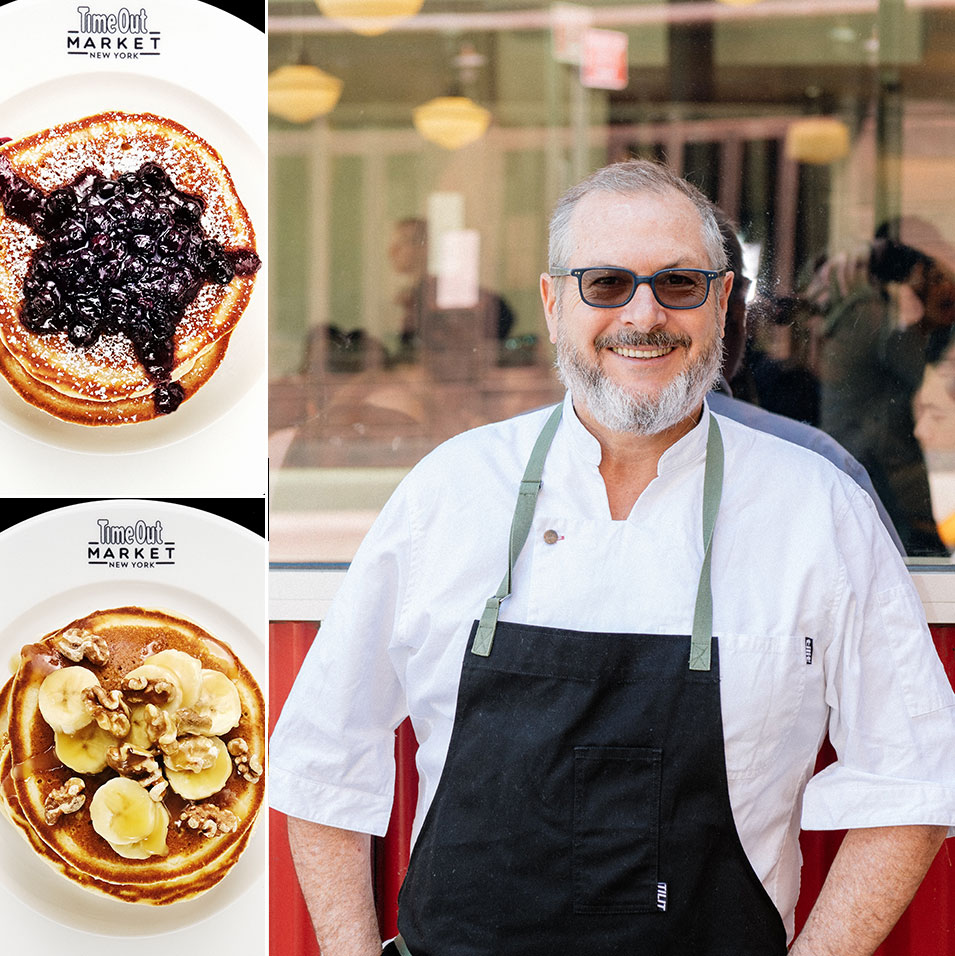 Neil Kleinberg and his pancakes topped with blueberries and bananas